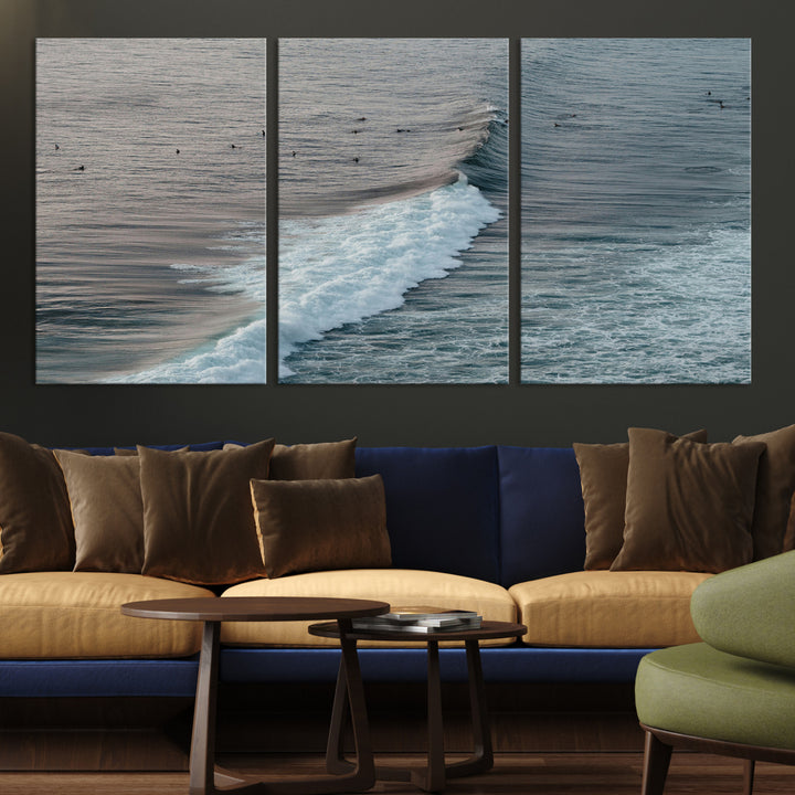 Ocean Waves Wall Art Canvas Print, Framed Coastal Serenity Art Picture Print, Surf Perfect Coastal Decor Artwork
