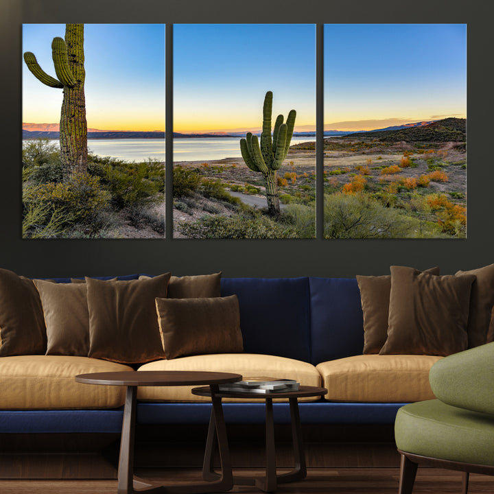 Saguaro Cactus Wall Art Canvas Print, Framed Desert Sunset Art Picture Print, Southwestern Perfect Southwestern Decor Artwork