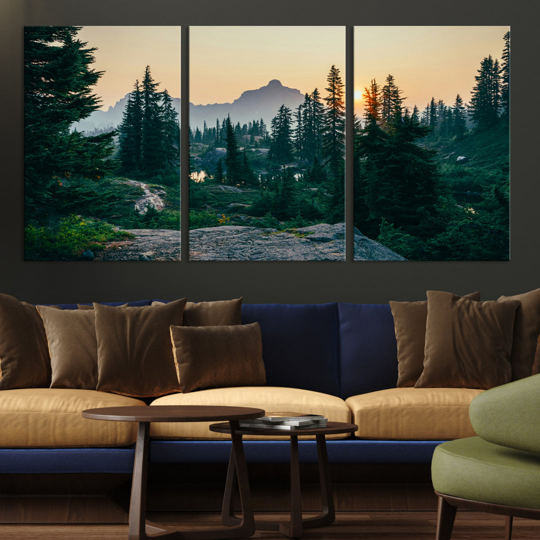 Mountain Wall Art Canvas Print, Framed Forest Serenity Art Picture Print, Mountain Perfect Rustic Decor Artwork