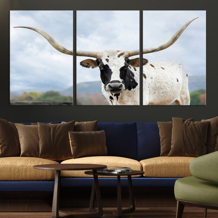 Texas Longhorn Wall Art Canvas Print, Framed Western Rustic Art Picture Print, Farmhouse Decor Perfect Farmhouse Decor Artwork