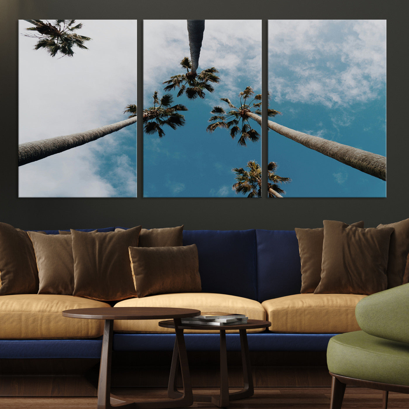45236398-MGV-CV-36X24-Tropical Palm Trees Wall Art Canvas Print, Framed California Sky Art Picture Print, Minimalist Nature Perfect Coastal Minimalist Decor