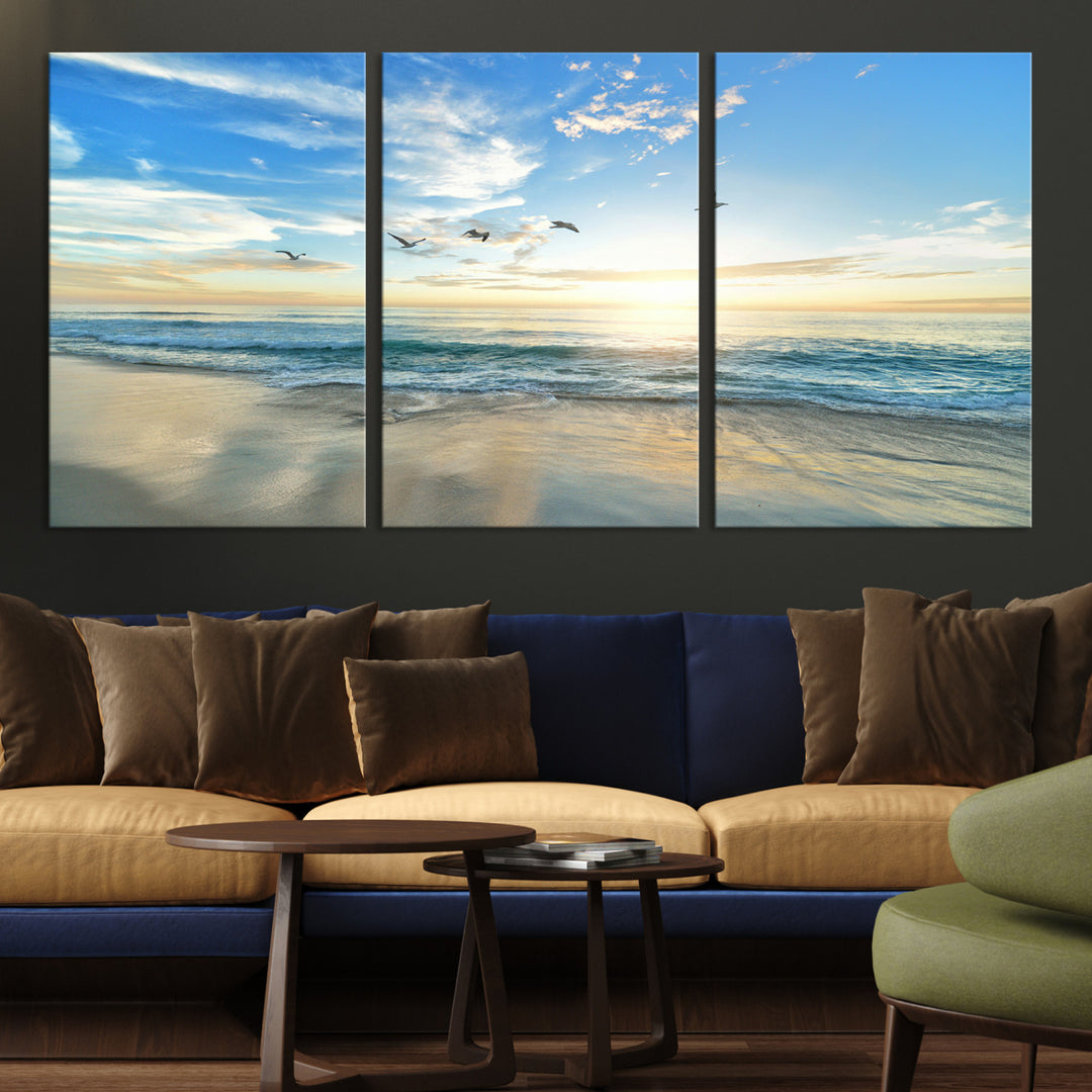 Minimalist Seaside Morning Glow Art Canvas Print, Golden Reflections Perfect Coastal Minimalist Decor Artwork