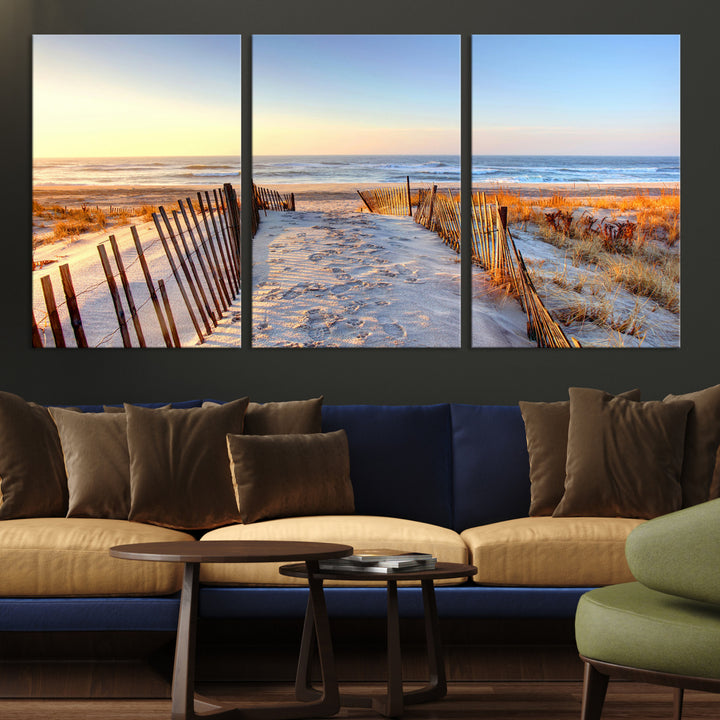 Ocean Sunset Wall Art Wall Art Canvas Print, Framed Nautical Photography Art Picture Print, Summer Beach House Decor Perfect Coastal