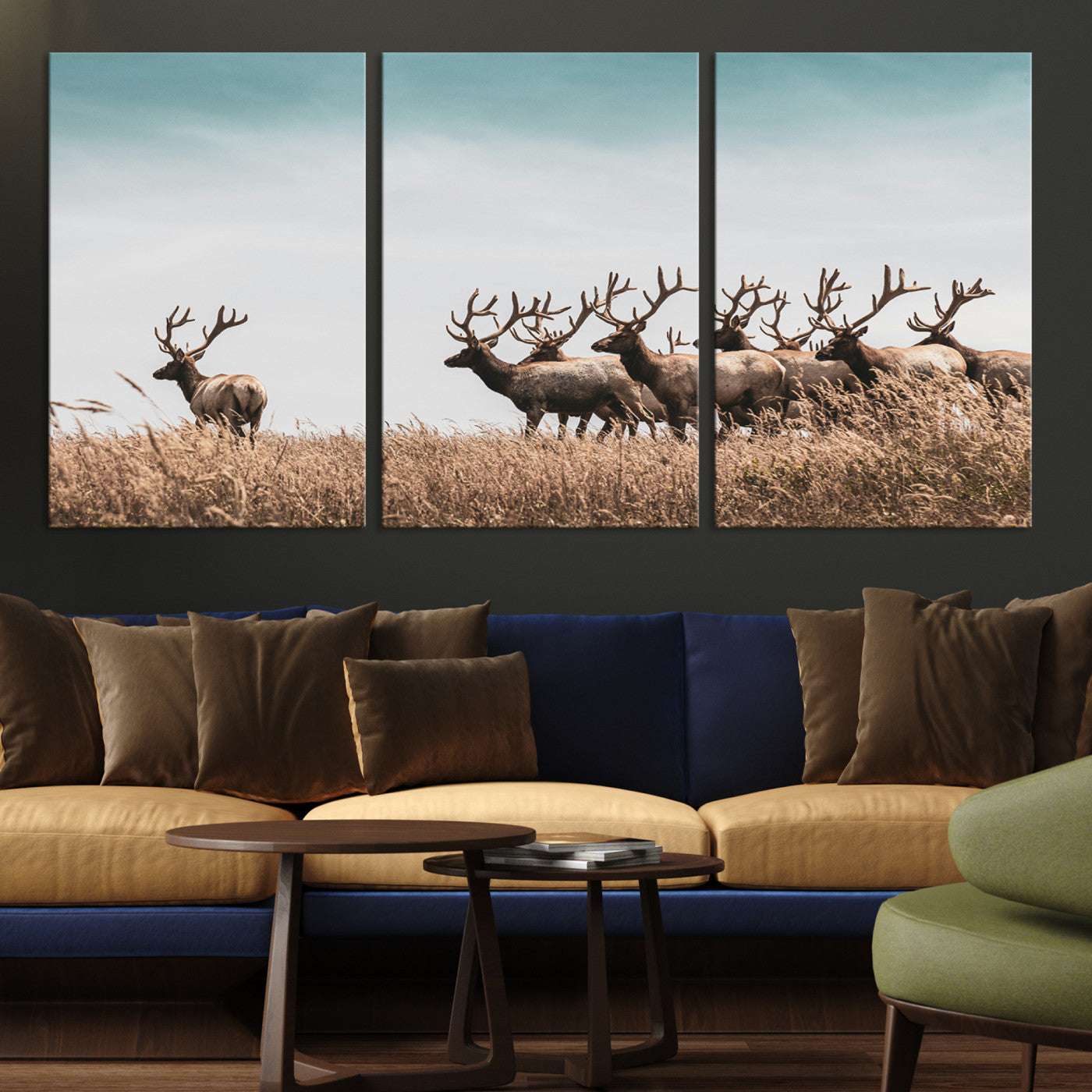 Elk Herd Wall Art Canvas, Antler Canvas Print, Framed Wildlife Photography Art Picture Print, Rustic Nature Print Perfect Rustic Wildlife