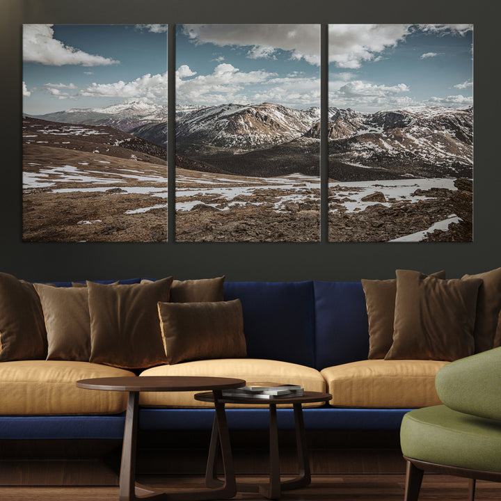 Mountain Landscape Wall Art Canvas Print, Framed Snowy Peaks Art Picture Print, Rugged Highlands Perfect Rustic Adventure Decor Artwork