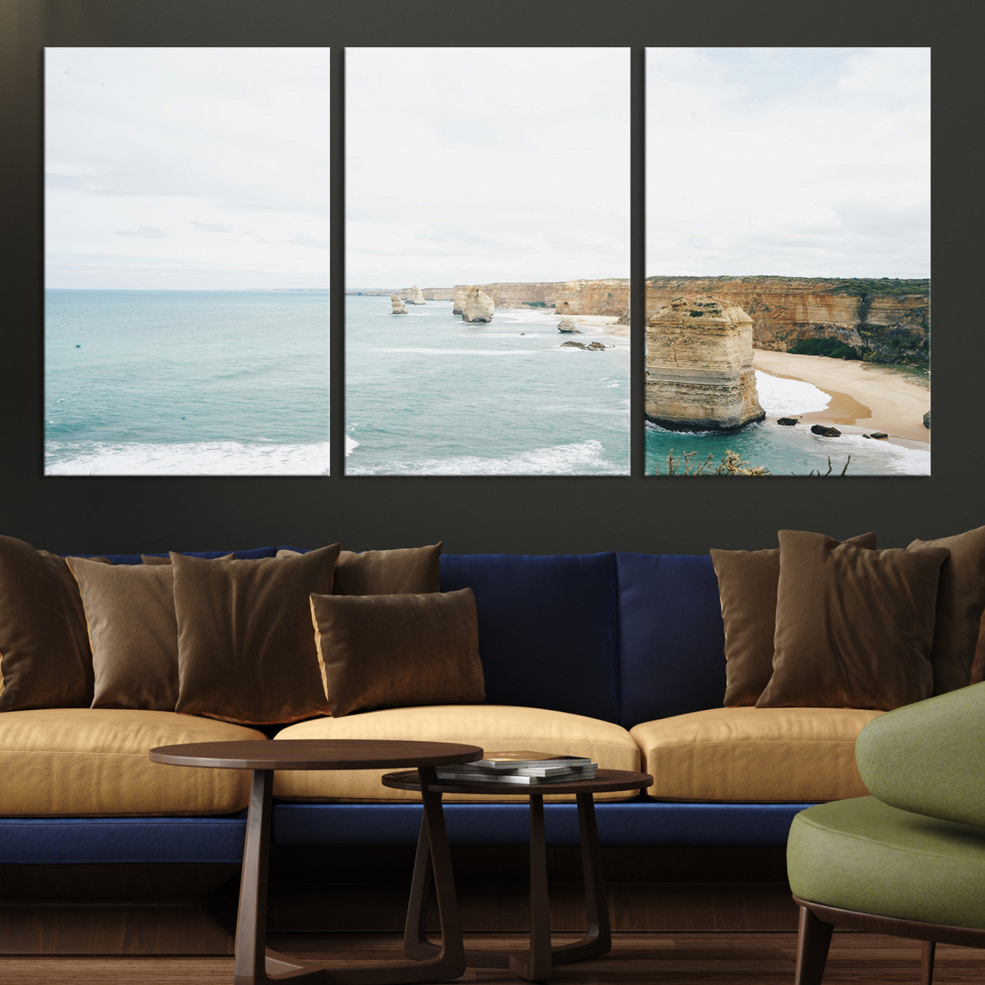 70095633-MGV-CV-36X24-Twelve Apostles Wall Art Canvas Print, Framed Coastal Cliffs Art Picture Print, Rugged Rock Formations Perfect Minimalist Coastal Decor