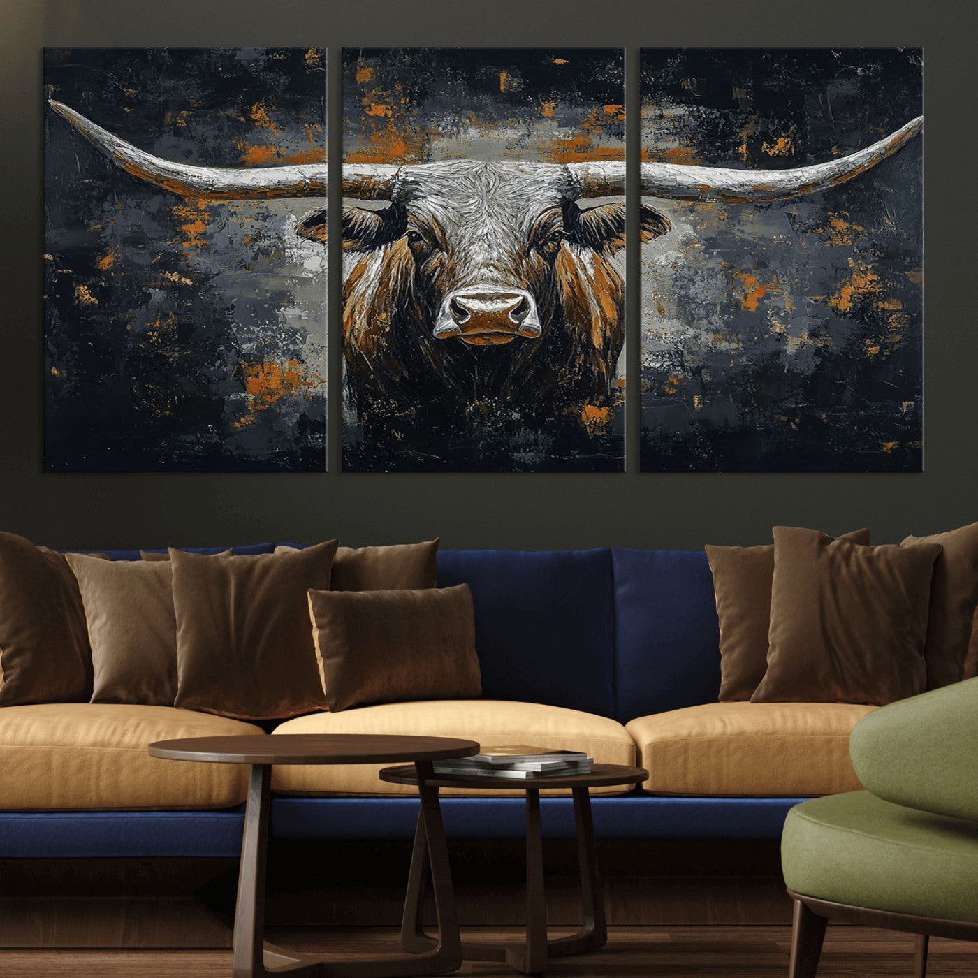 93195031-MGV-CV-36X24-Rustic Longhorn Bull Wall Art Canvas Print – Vintage Western Cattle Painting, Texas Steer Artwork for Ranch, Farmhouse or Cowboy Decor