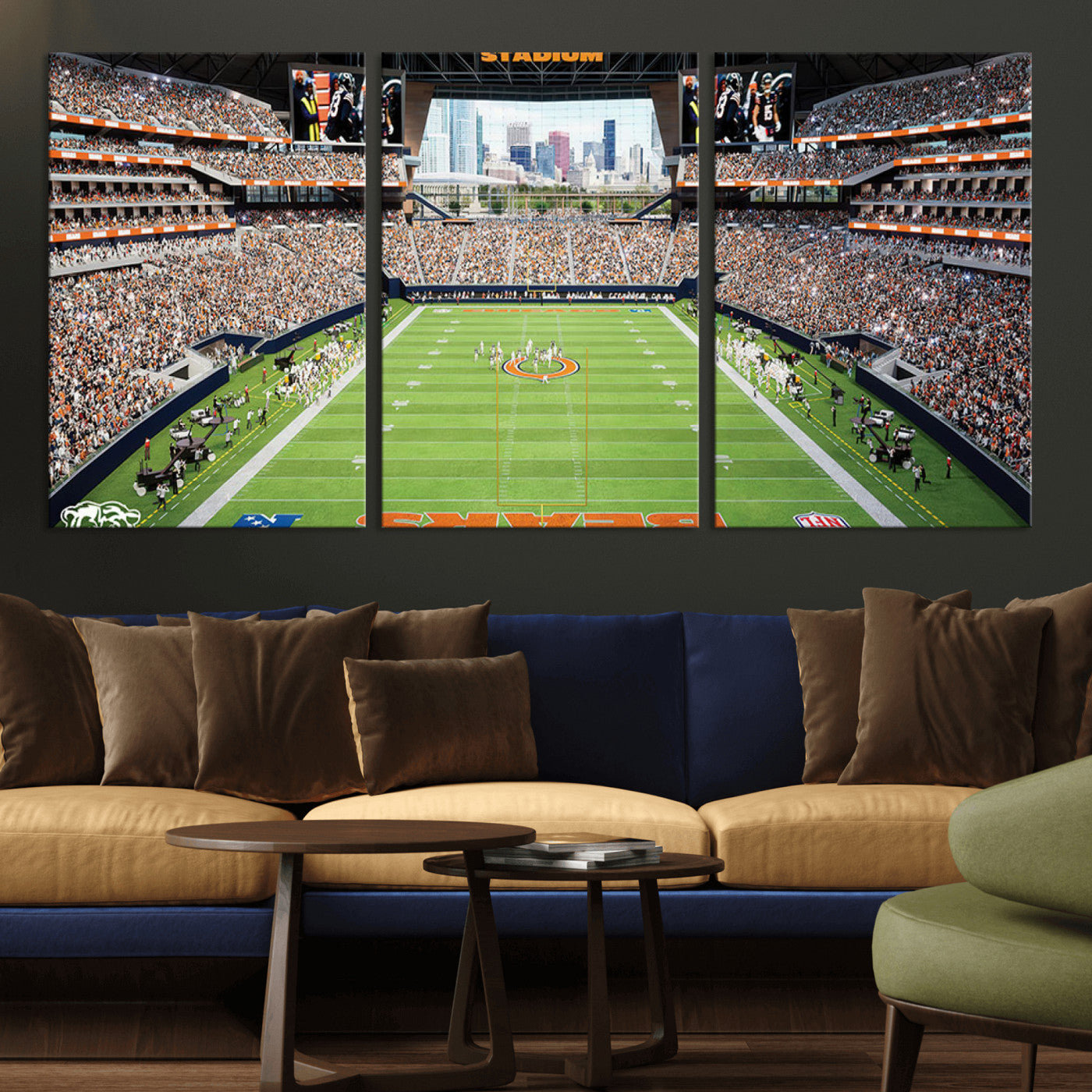 76935553-MGV-CV-36X24-Chicago Bears Soldiers Field Wall Art Canvas Print – Framed Football Stadium Artwork for Sports Fans, Soldier Field Skyline Canvas Decor for Game Room or Man Cave