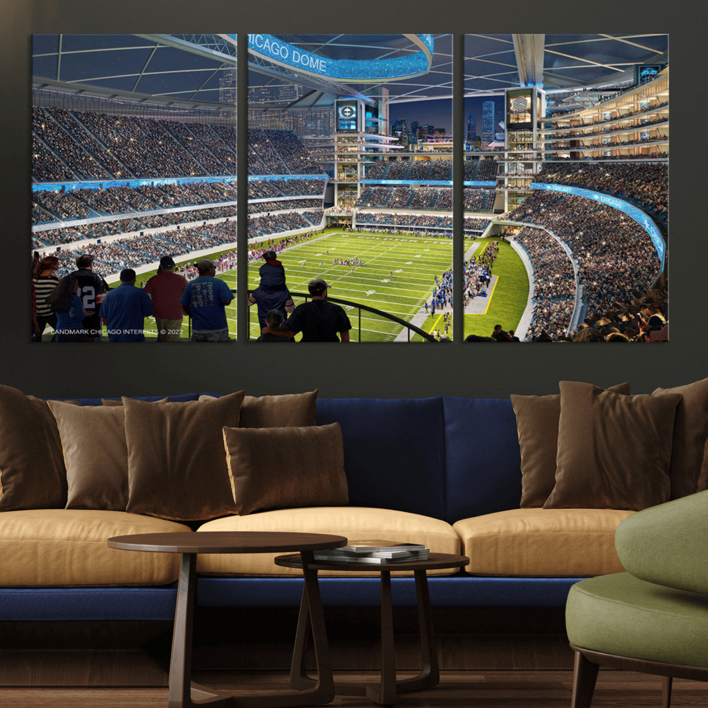 41816511-MGV-CV-36X24-Chicago Bears Soldiers Field Wall Art Canvas Print – Framed Football Stadium Artwork for Sports Fans, Soldier Field Skyline Canvas Decor for Game Room or Man Cave