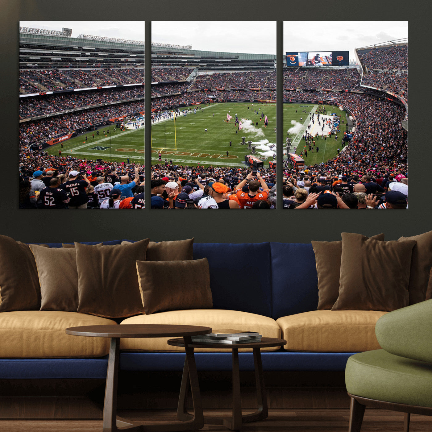 18347149-MGV-CV-36X24-Chicago Bears Soldiers Field Wall Art Canvas Print – Framed Football Stadium Artwork for Sports Fans, Soldier Field Skyline Canvas Decor for Game Room