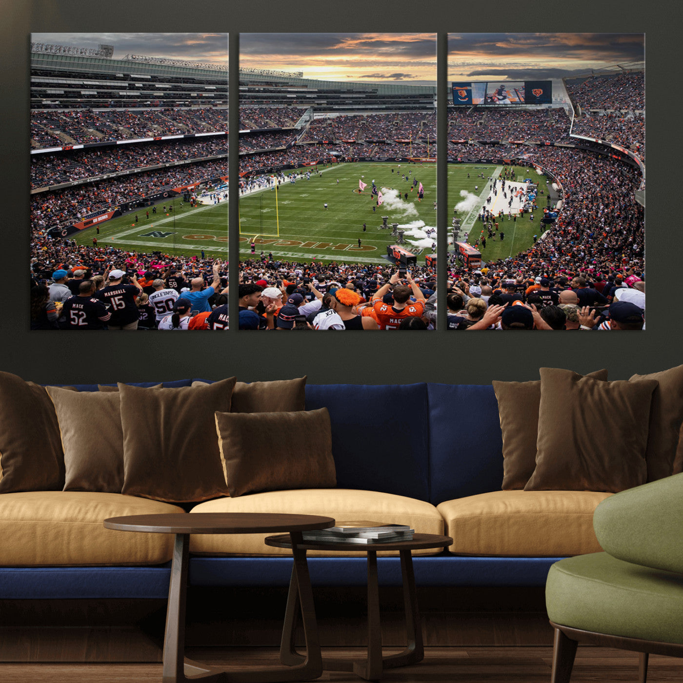 87578930-MGV-CV-36X24-Chicago Bears Soldiers Field Wall Art Canvas Print – Framed Football Stadium Artwork for Sports Fans, Soldier Field Skyline Canvas Decor for Game Room or Man Cave