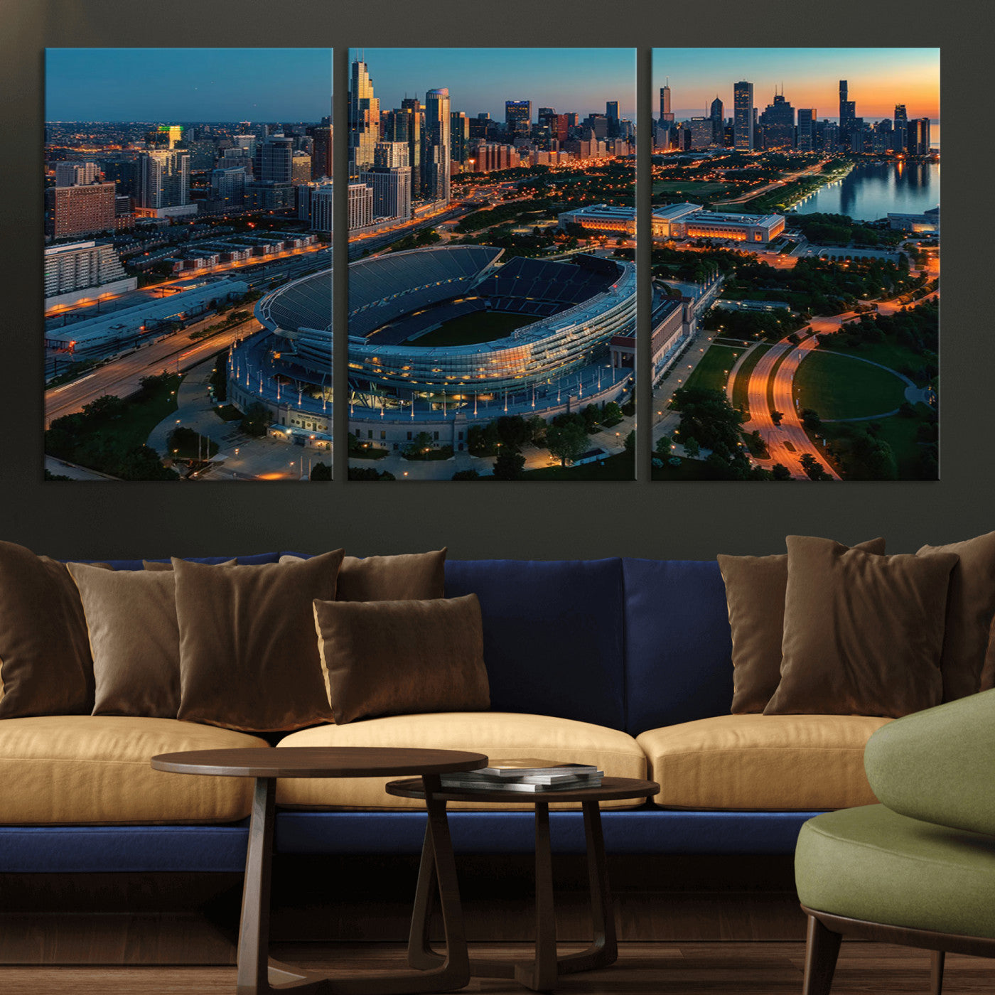 36690345-MGV-CV-36X24-Chicago Bears Soldiers Field Wall Art Canvas Print – Framed Football Stadium Artwork for Sports Fans, Soldier Field Skyline Canvas Decor for Game Room or Man Cave