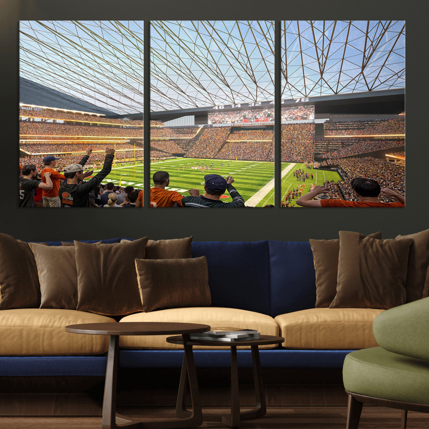 81960112-MGV-CV-36X24-Cleveland Browns Stadium Wall Art Canvas Print – Framed Football Artwork Featuring Cleveland Skyline and Browns Stadium, Perfect for Man Cave or Game Room Decor