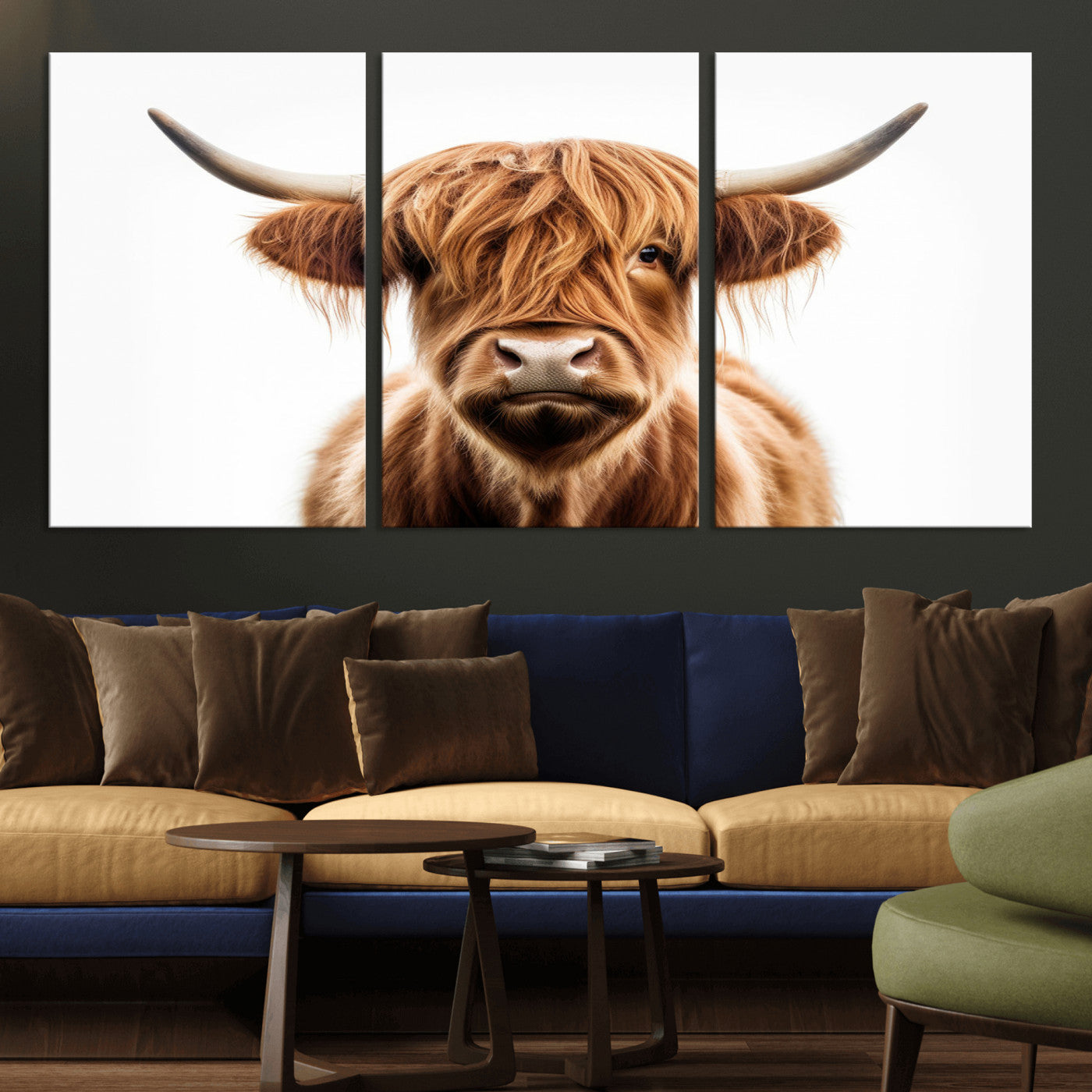 -Scottish Highland Cow Canvas Print, Framed Highland Cow Canvas Home Decor