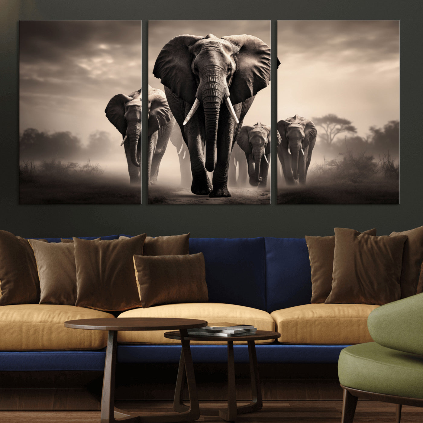 48598F10-MGV-CV-36X24-Elephant Family Wall Art Canvas Print, Framed Elephant Wall Art Home Decor