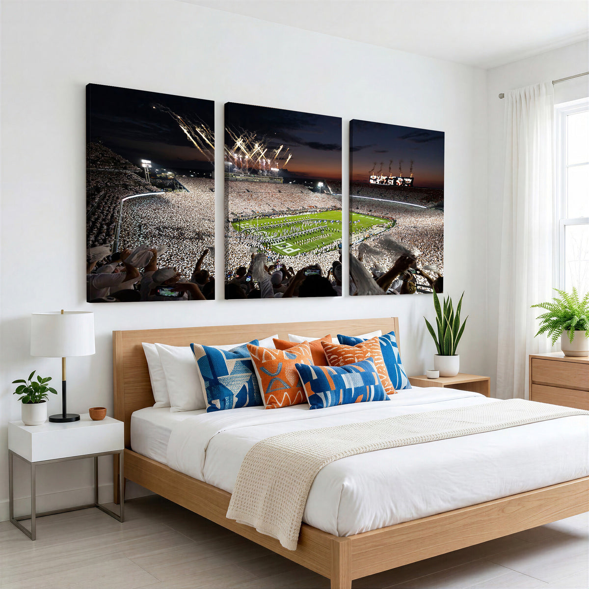 11221988-MGV-CV-36X24 - Epic Night Football Stadium Wall Art Canvas Print, Fireworks and Crowd