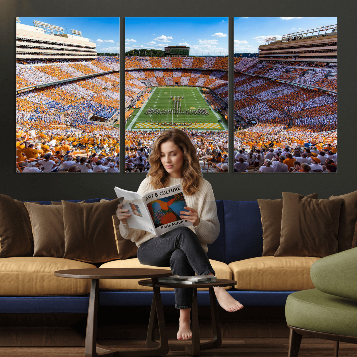 77097951-MGV-CV-36X24 - Tennessee Neyland Stadium Wall Art, Sports Arena Canvas Print, Panoramic Stadium Canvas Artwork for Home, Office