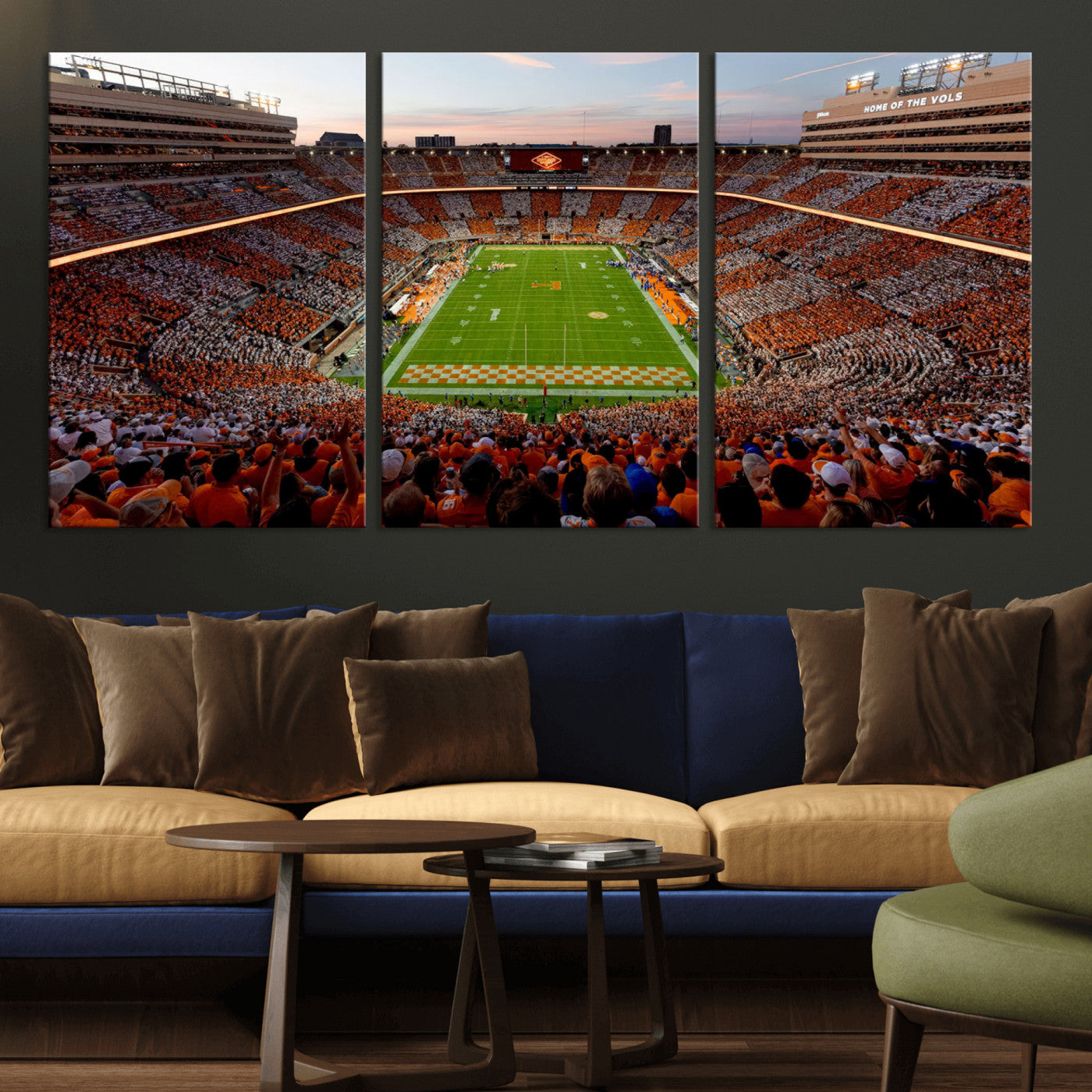 37160229-MGV-CV-48X32-3P-Tennessee Neyland Stadium Wall Art Print, Sports Arena Canvas Wall Art, Panoramic Stadium Canvas Print, Modern Athletic Field Art Printing