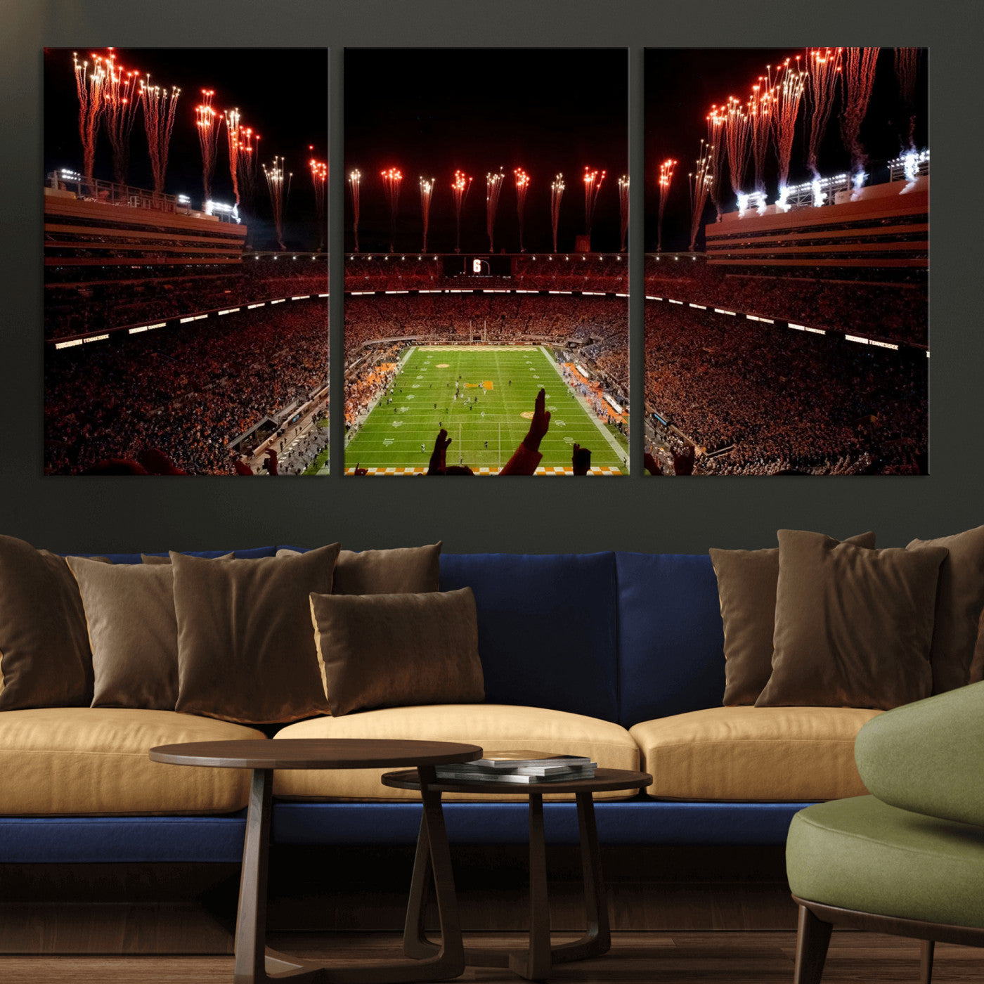 73358115-MGV-CV-60X30-3P - Tennessee Neyland Stadium Wall Art, Sports Arena Canvas Print, Panoramic Stadium Canvas Artwork for Home, Office