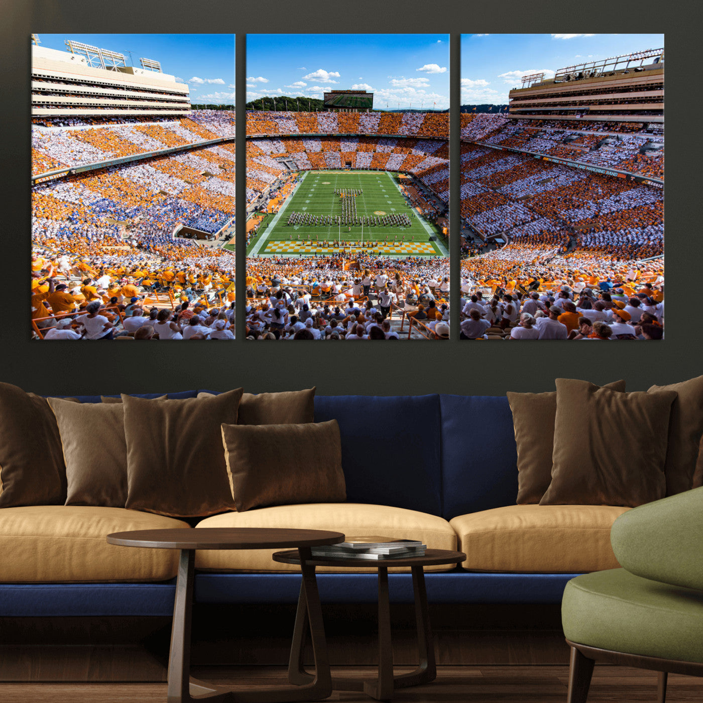 64238859-MGV-CV-48X32-3P-Tennessee Neyland Stadium Wall Art Print, Sports Arena Canvas Wall Art, Panoramic Stadium Canvas Print, Modern Athletic Field Art Printing
