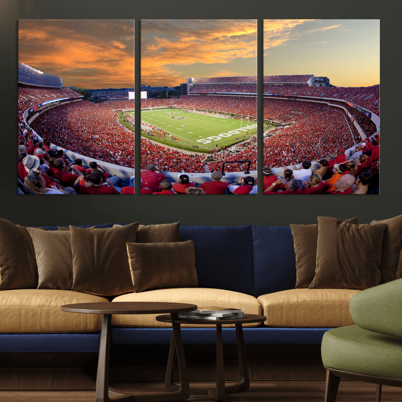 73680988-MGV-CV-48X32-3P-Dooley Stadium Wall Art Print, Sports Arena Canvas Wall Art, Dooley Field at Sanford Stadium Canvas Print, Modern Athletic Field Art Printing