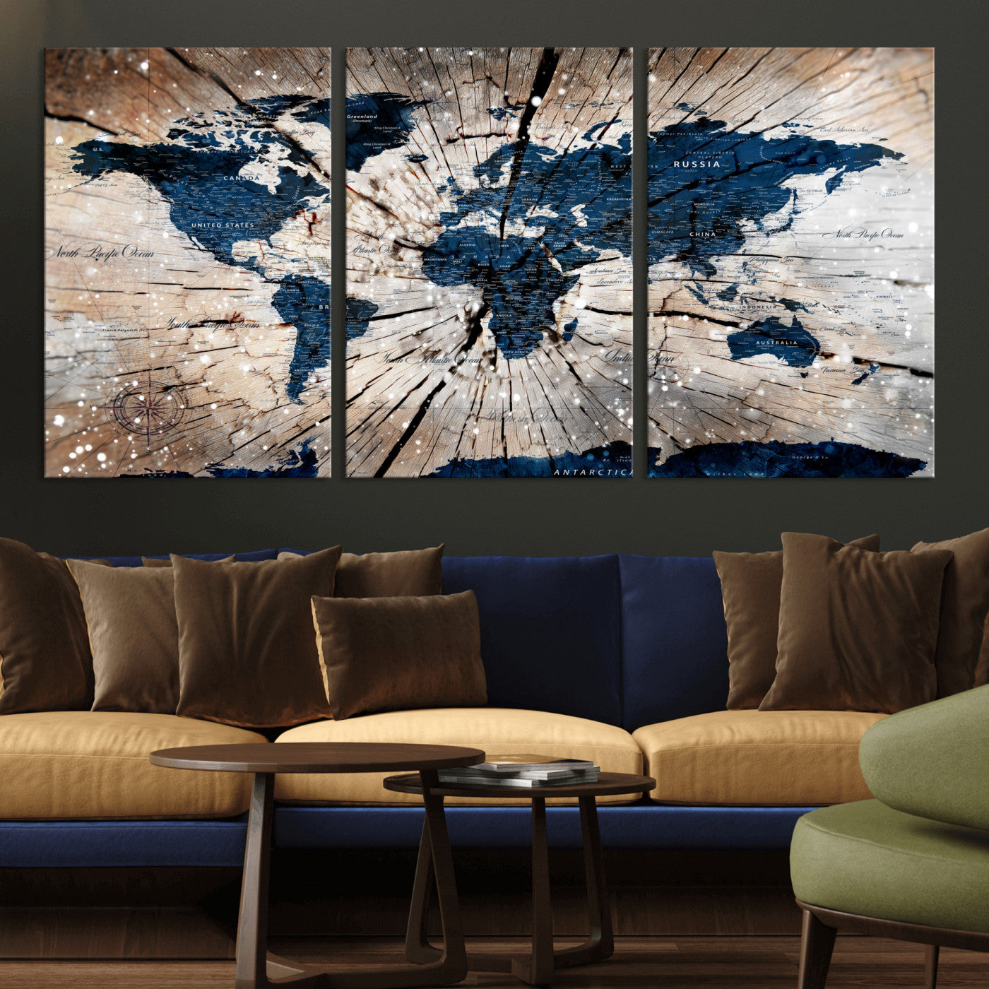 99001695-MGV-CV-60X30-3P - World Map Wall Art Canvas Print, Modern Decorative Framed Map Artwork Prints for Living Room, Office, Bedroom Wall Decor