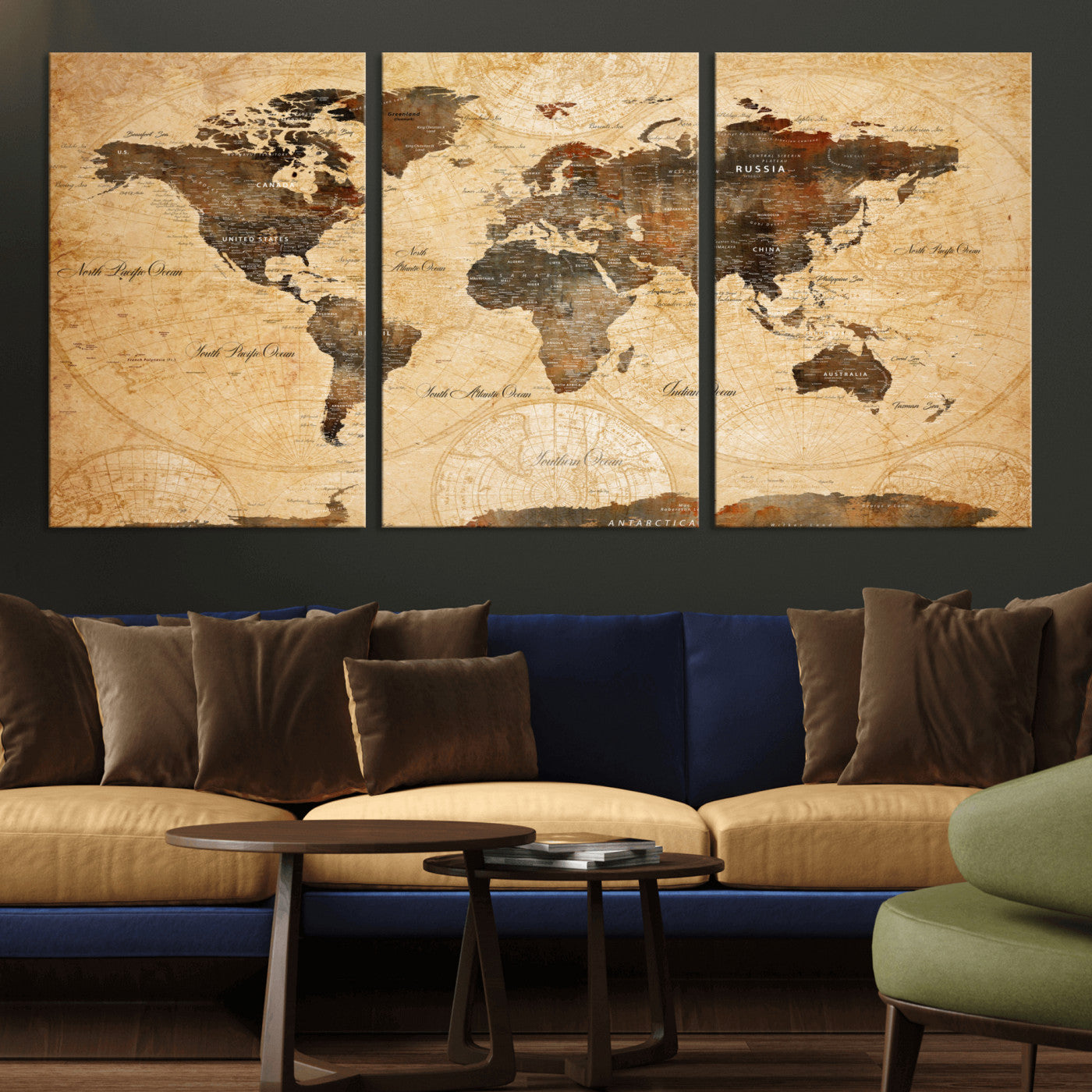 14542905-MGV-CV-60X30-3P - Push Pin World Map Canvas Print – Travel Tracker Wall Art for Couples, Perfect Anniversary Gift for Home or Office Decor