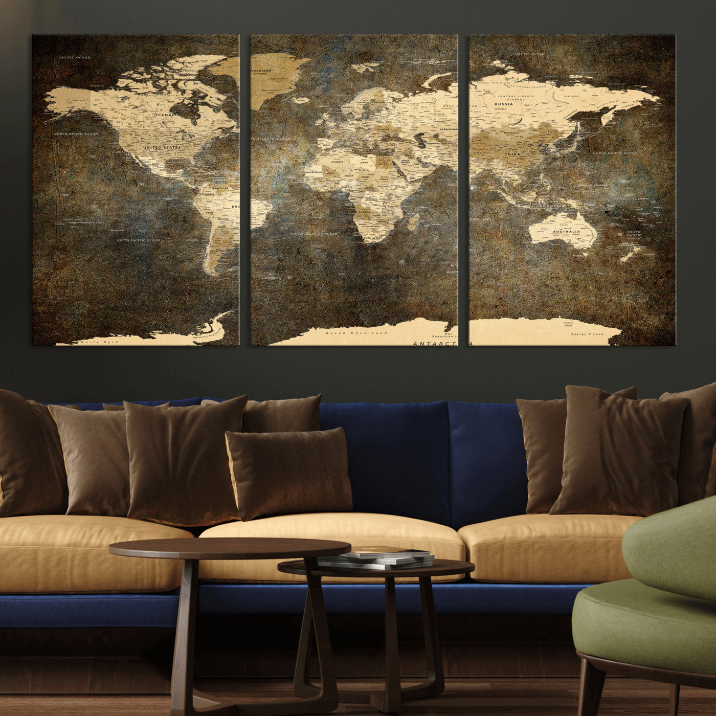 89742472-MGV-CV-36X24 - World Map Wall Art Canvas Print, Modern Decorative Framed Map Artwork Prints for Living Room, Office, Bedroom Wall Decor
