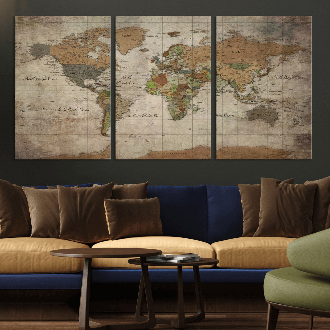 20356264-MGV-CV-36X24 - World Map Wall Art Canvas Print, Modern Decorative Framed Map Artwork Prints for Living Room, Office, Bedroom Wall Decor