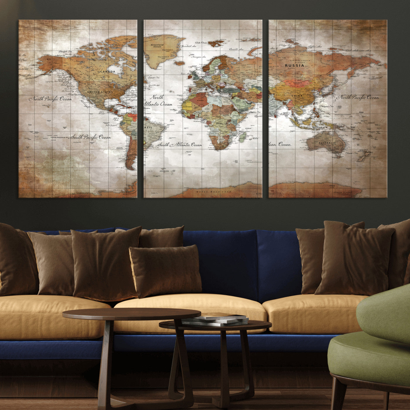 51643807-MGV-CV-36X24 - World Map Wall Art Canvas Print, Modern Decorative Framed Map Artwork Prints for Living Room, Office, Bedroom Wall Decor