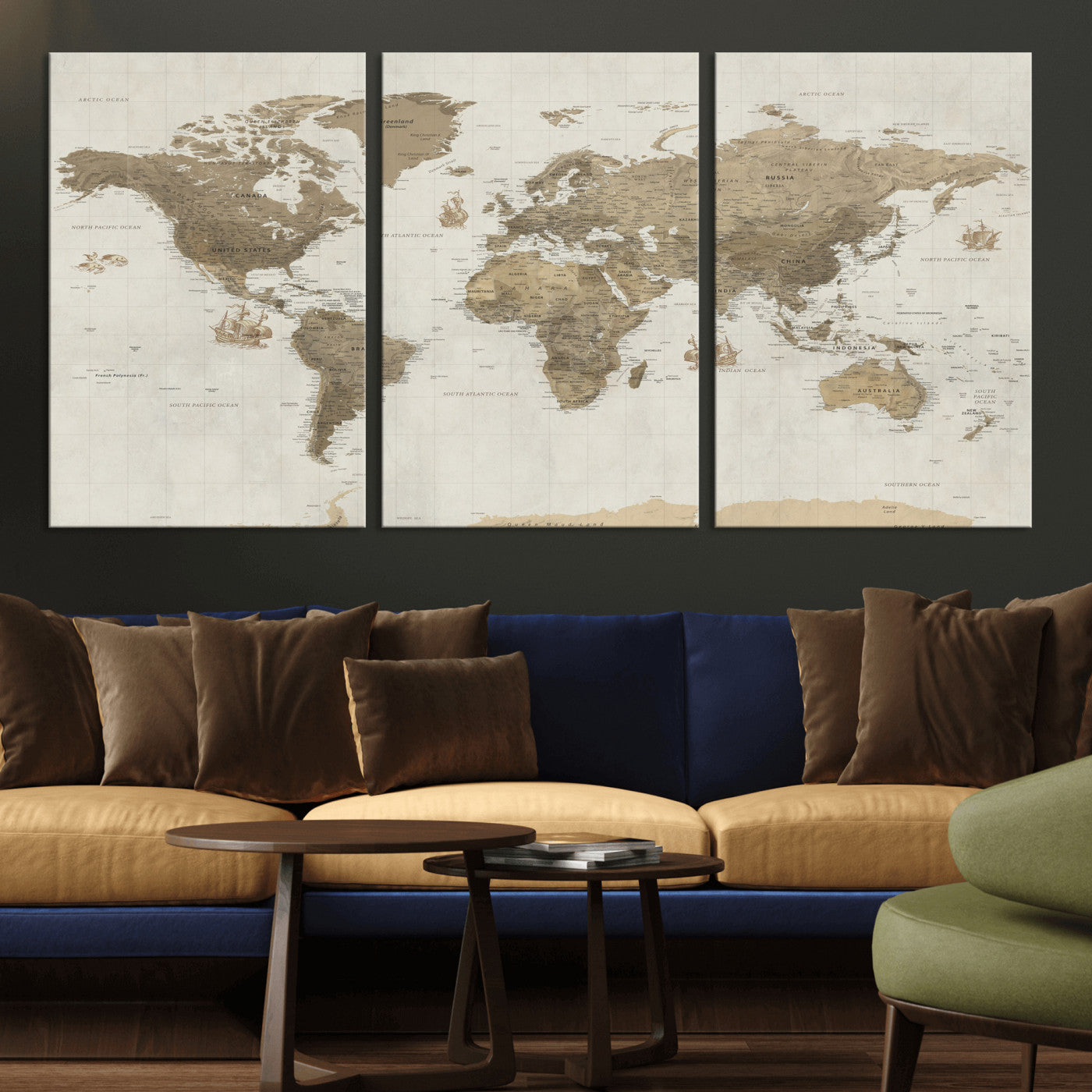 28283260-MGV-CV-36X24 - World Map Wall Art Canvas Print, Modern Decorative Framed Map Artwork Prints for Living Room, Office, Bedroom Wall Decor