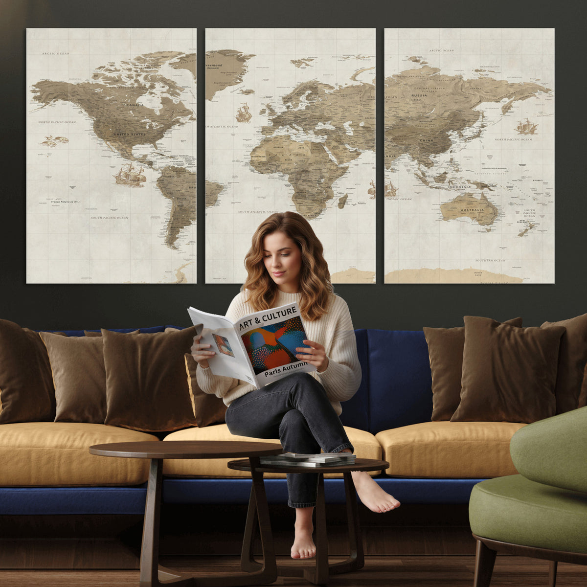 28283260-MGV-CV-36X24 - Detailed World Map Wall Art Canvas Print