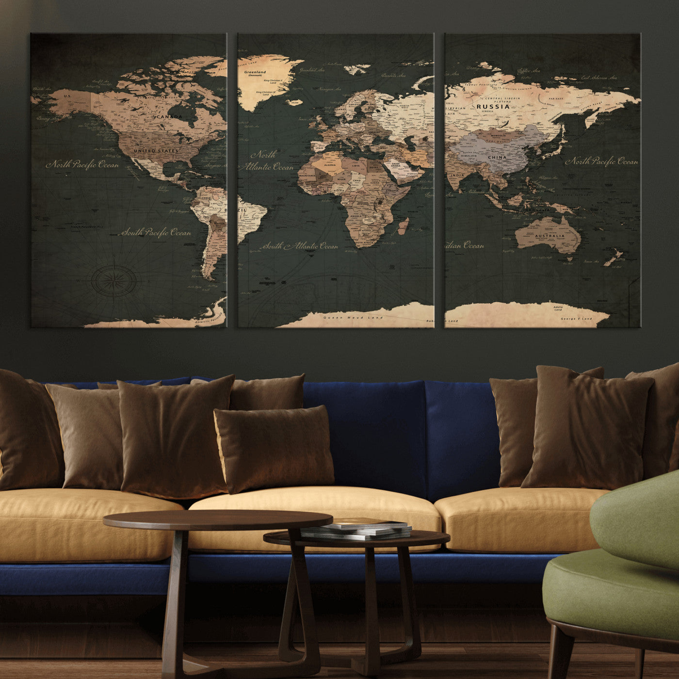 62059333-MGV-CV-36X24 - World Map Wall Art Canvas Print, Modern Decorative Framed Map Artwork Prints for Living Room, Office, Bedroom Wall Decor
