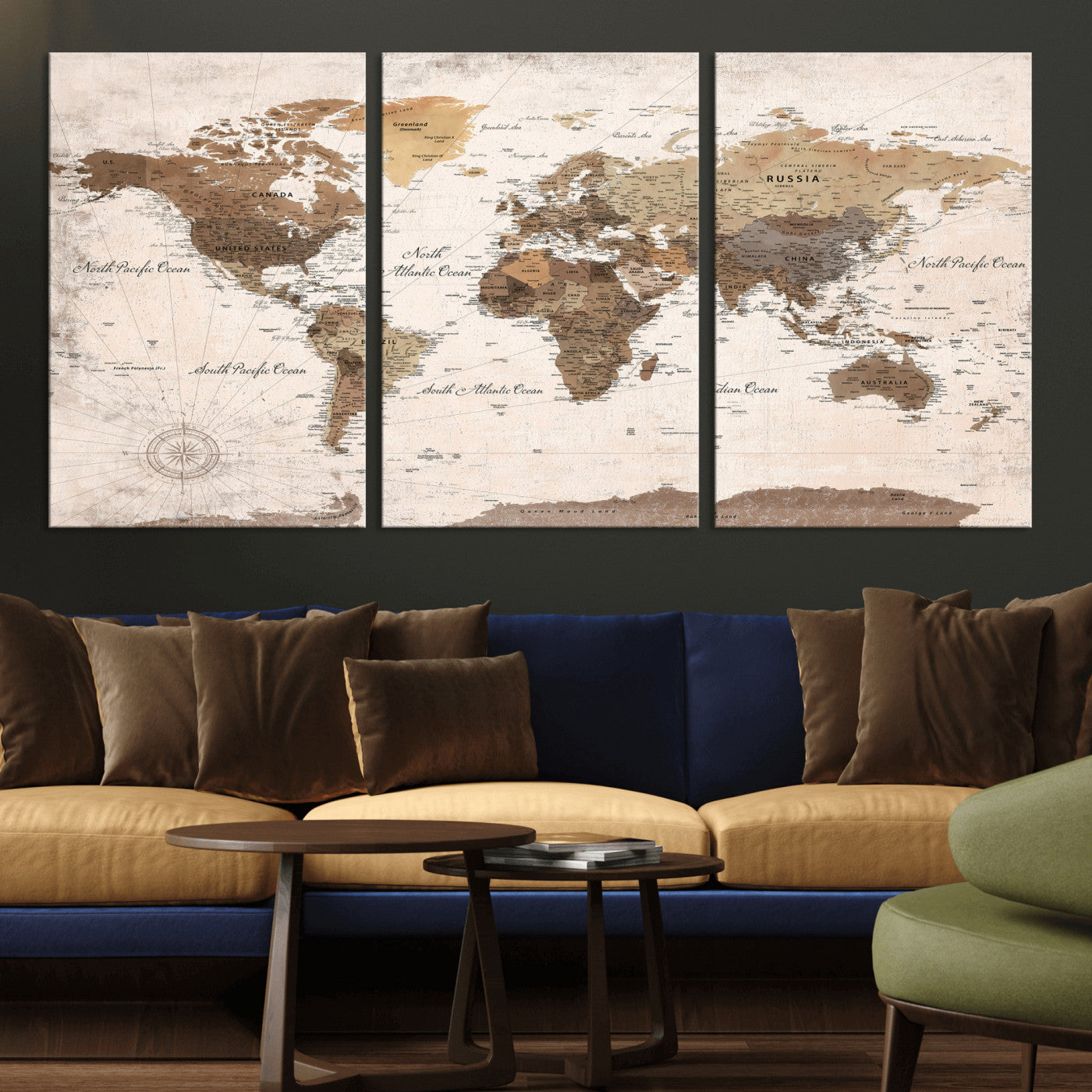38923639-MGV-CV-36X24 - World Map Wall Art Canvas Print, Modern Decorative Framed Map Artwork Prints for Living Room, Office, Bedroom Wall Decor
