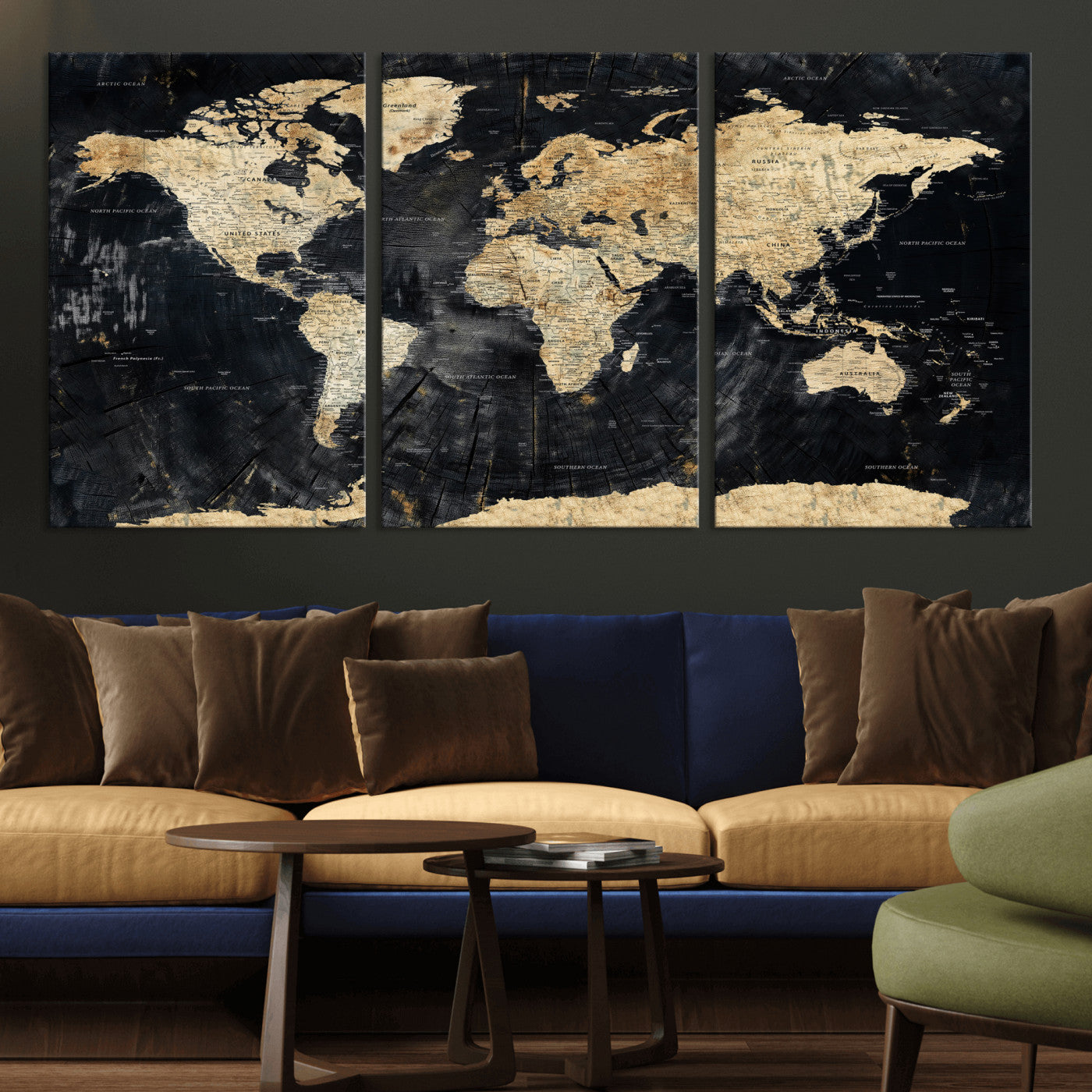 45535041-MGV-CV-36X24 - World Map Wall Art Canvas Print, Modern Decorative Framed Map Artwork Prints for Living Room, Office, Bedroom Wall Decor