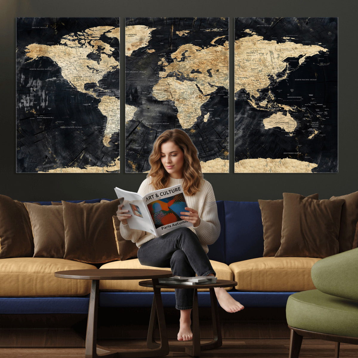 45535041-MGV-CV-36X24 - Framed Large World Map Wall Art Canvas Print for Living Room