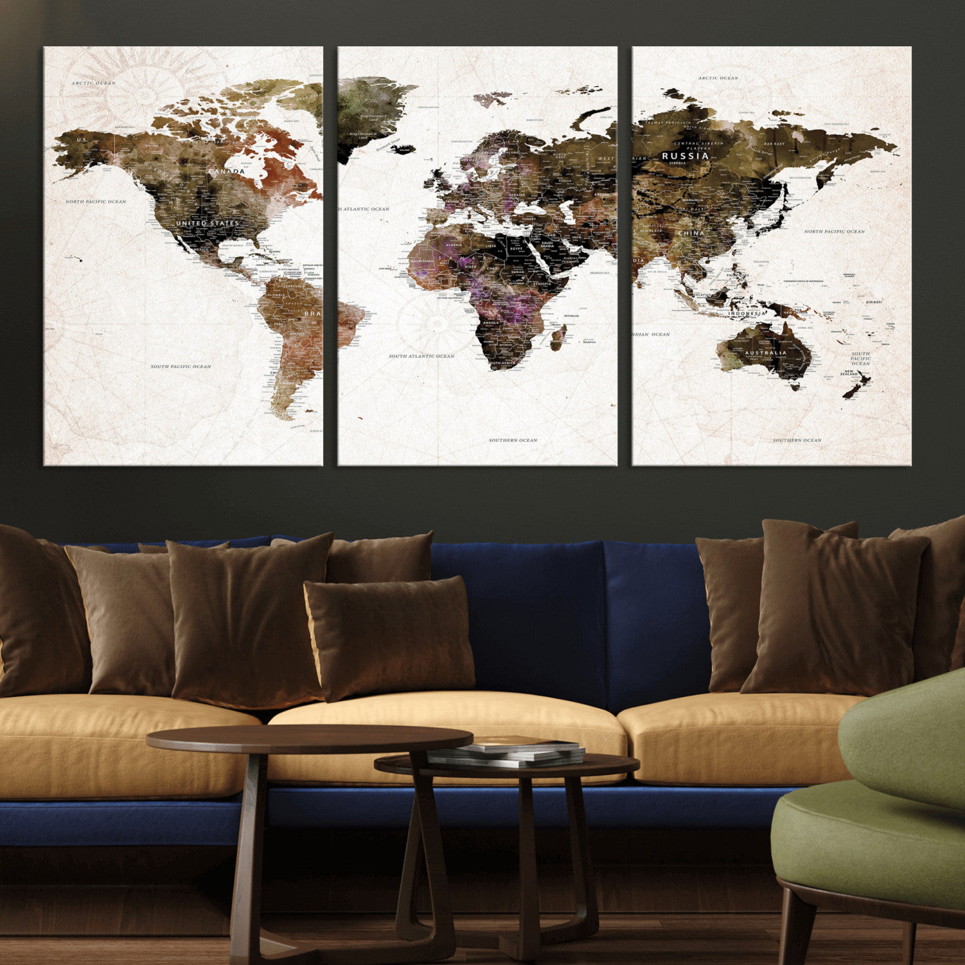 77651968-MGV-CV-36X24 - World Map Wall Art Canvas Print, Modern Decorative Framed Map Artwork Prints for Living Room, Office, Bedroom Wall Decor