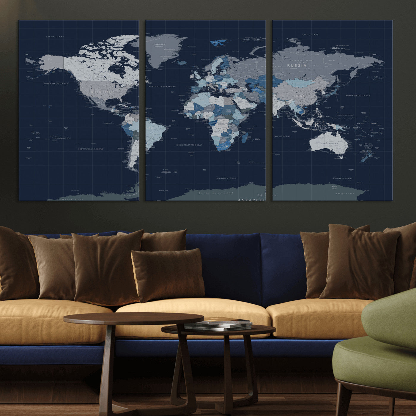 17712680-MGV-CV-36X24 - World Map Wall Art Canvas Print, Modern Decorative Framed Map Artwork Prints for Living Room, Office, Bedroom Wall Decor