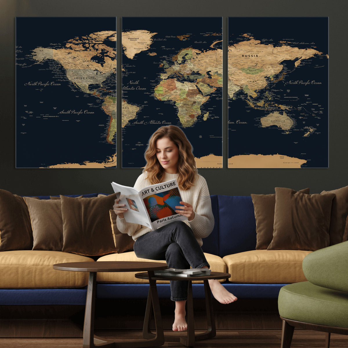 94449133-MGV-CV-36X24 - Vintage World Map Canvas on the Dark Background Wall Art