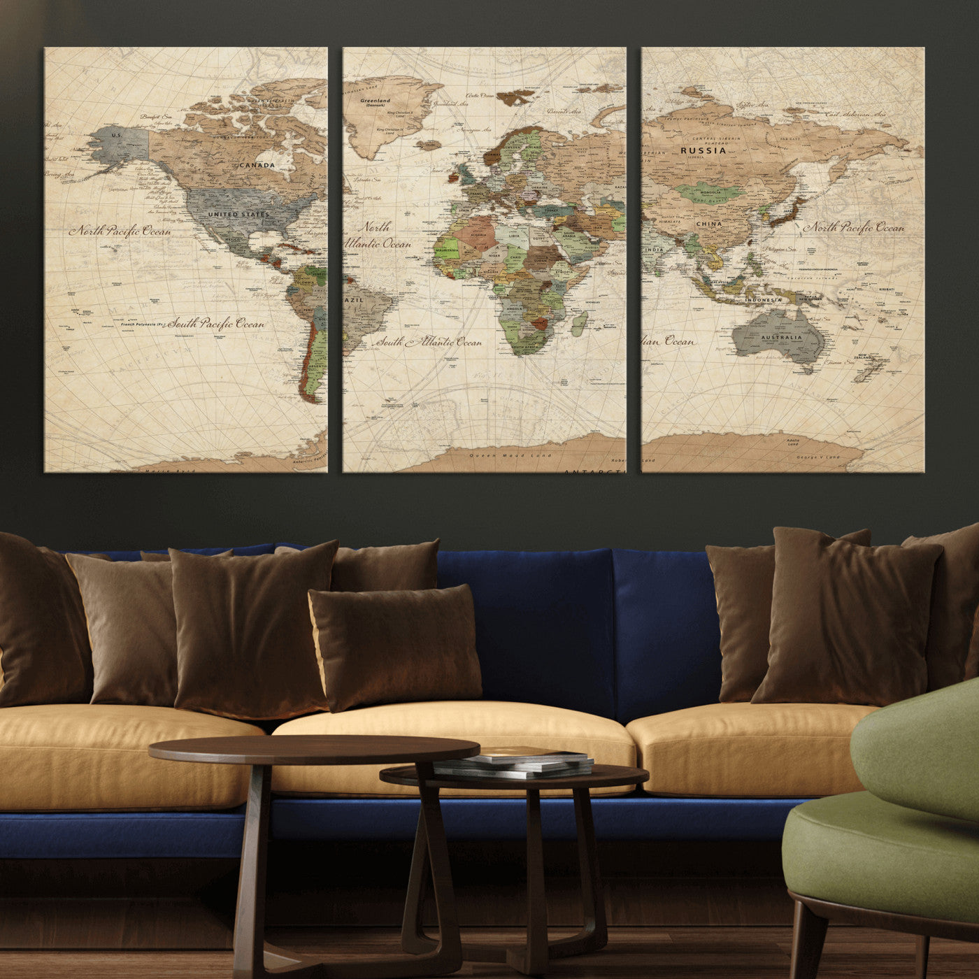 16856902-MGV-CV-36X24 - World Map Wall Art Canvas Print, Modern Decorative Framed Map Artwork Prints for Living Room, Office, Bedroom Wall Decor