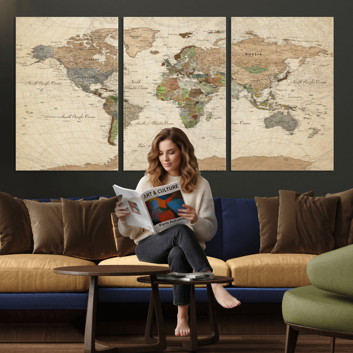 16856902-MGV-CV-36X24 - Vintage World Map Canvas Wall Art - Rustic Grunge Texture