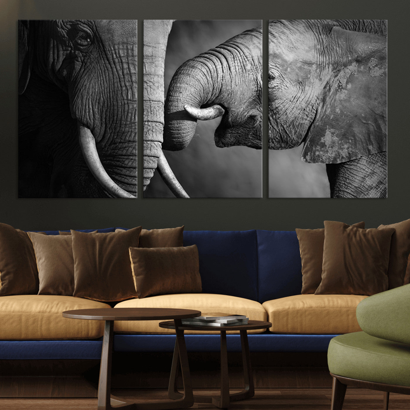 42691-MGV-CV-36X24-Elephant Family Wall Art Canvas, Framed Elephant Family Canvas Print