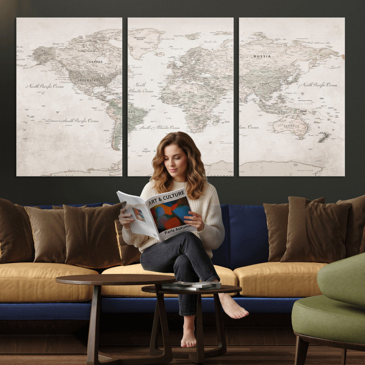 90355419-MGV-CV-36X24 - Antique Style World Map Canvas Print | Vintage Detailed World Map Art for Travel Lovers