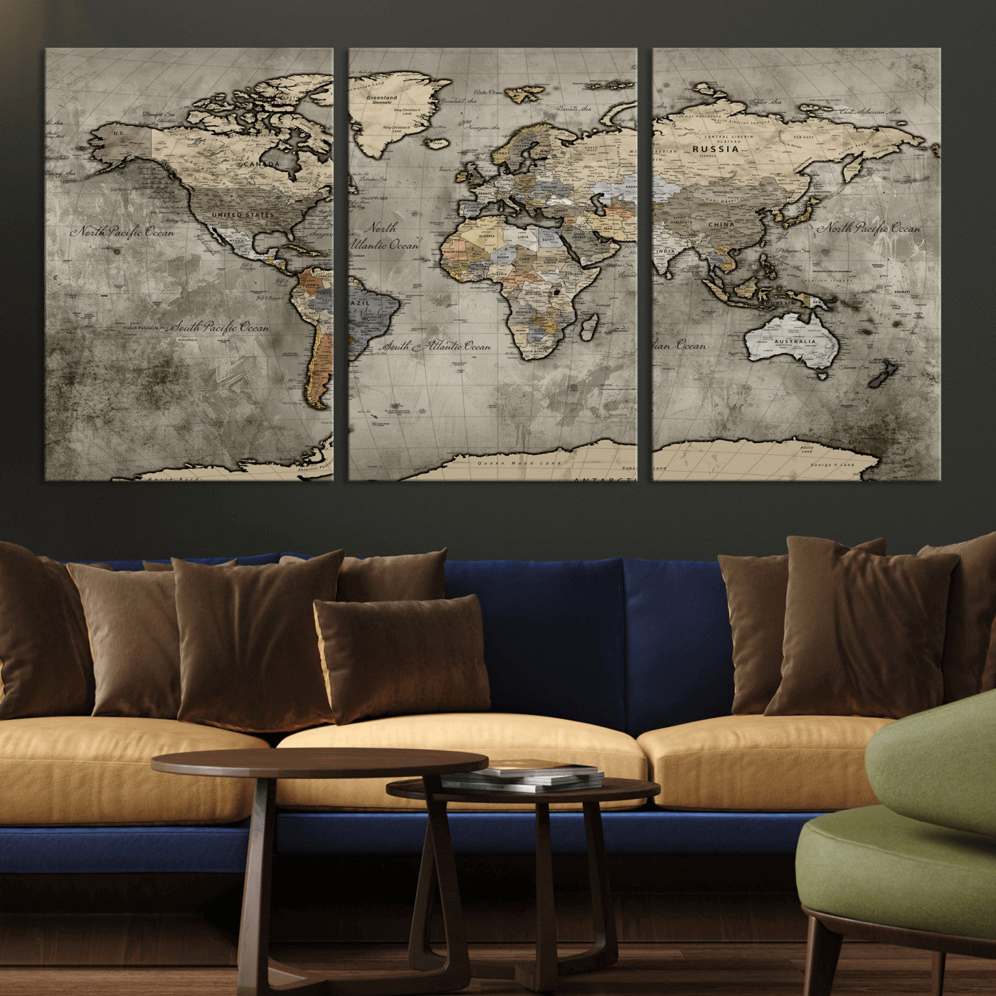 85218700-MGV-CV-36X24 - World Map Wall Art Canvas Print, Modern Decorative Framed Map Artwork Prints for Living Room, Office, Bedroom Wall Decor