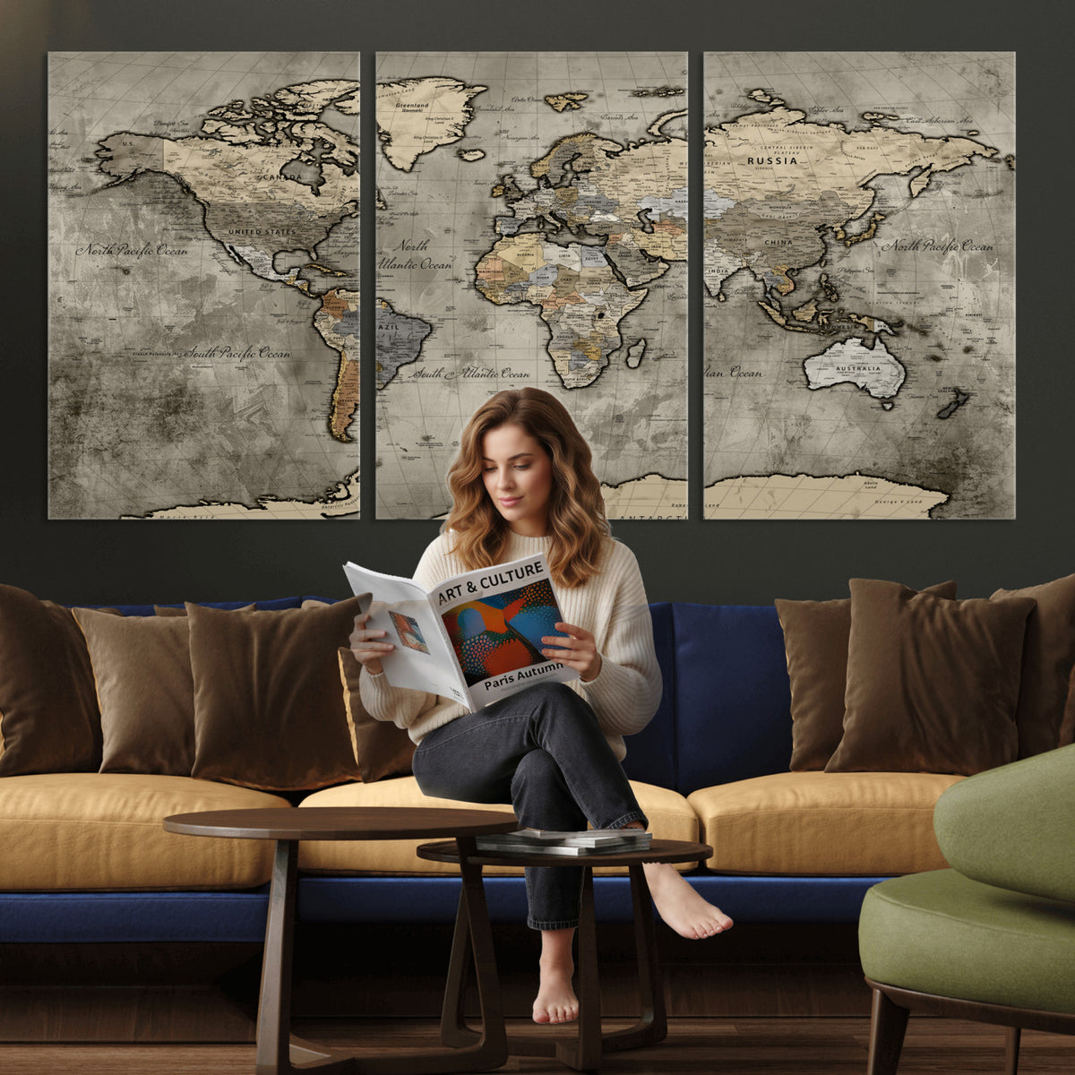 85218700-MGV-CV-36X24 - World Map Canvas Print, Detailed Map of the World Wall Art