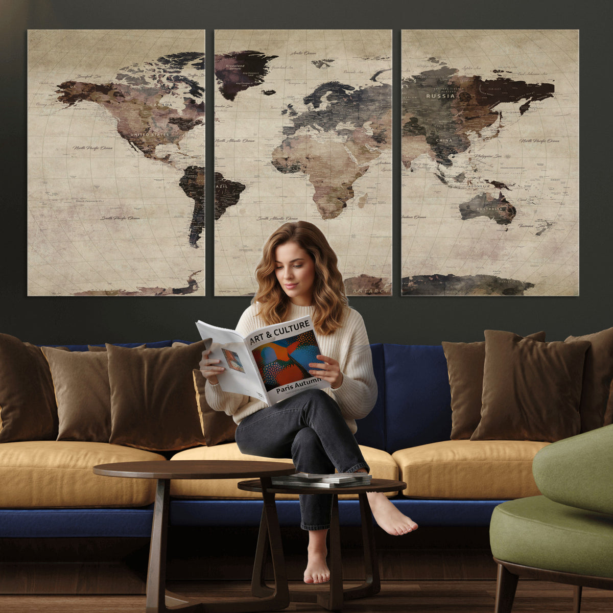 59159103-MGV-CV-36X24 - World Map Canvas Print, Detailed Map of the World, Adventure Gift for Couples and Anniversaries