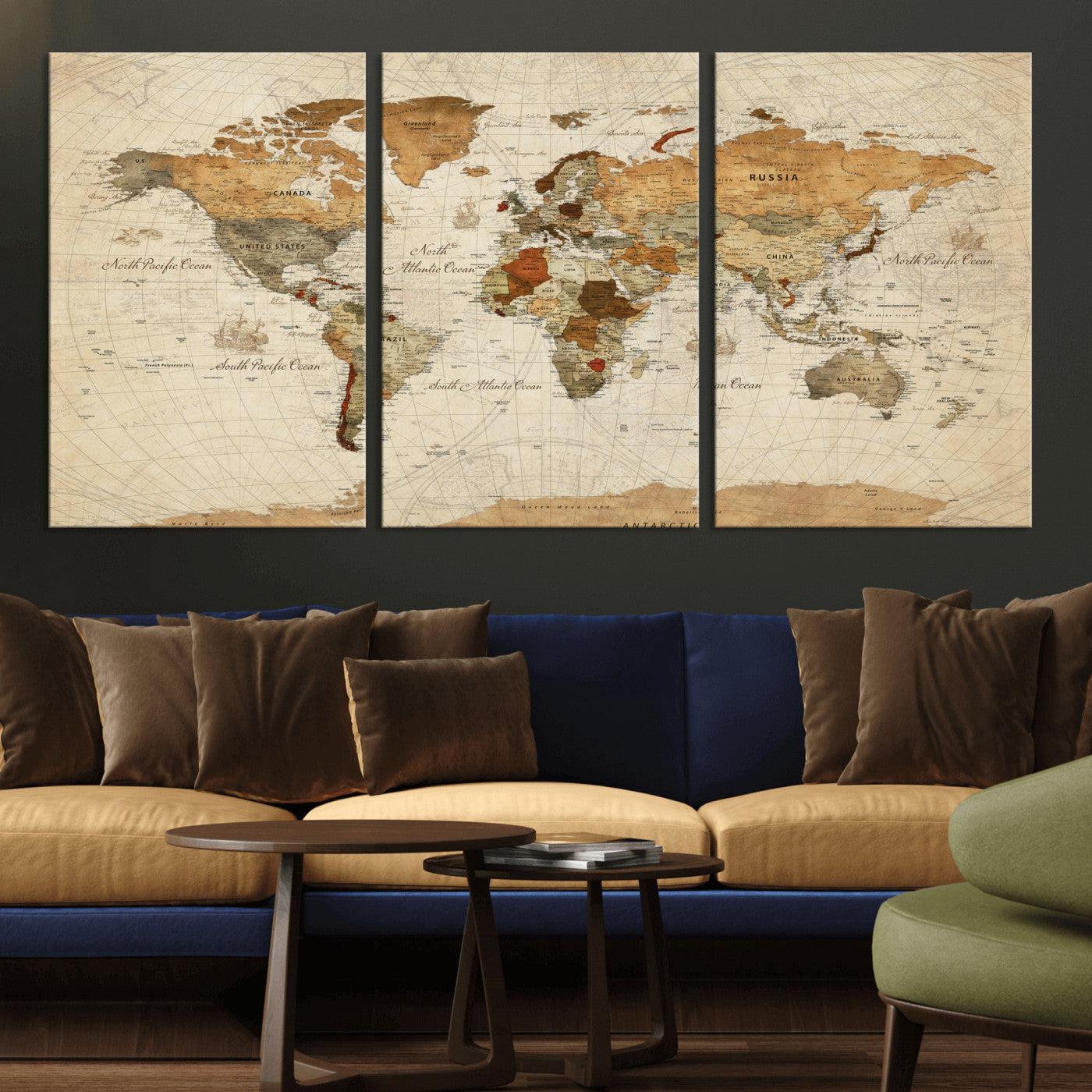 29684537-MGV-CV-36X24 - World Map Wall Art Canvas Print, Modern Decorative Framed Map Artwork Prints for Living Room, Office, Bedroom Wall Decor