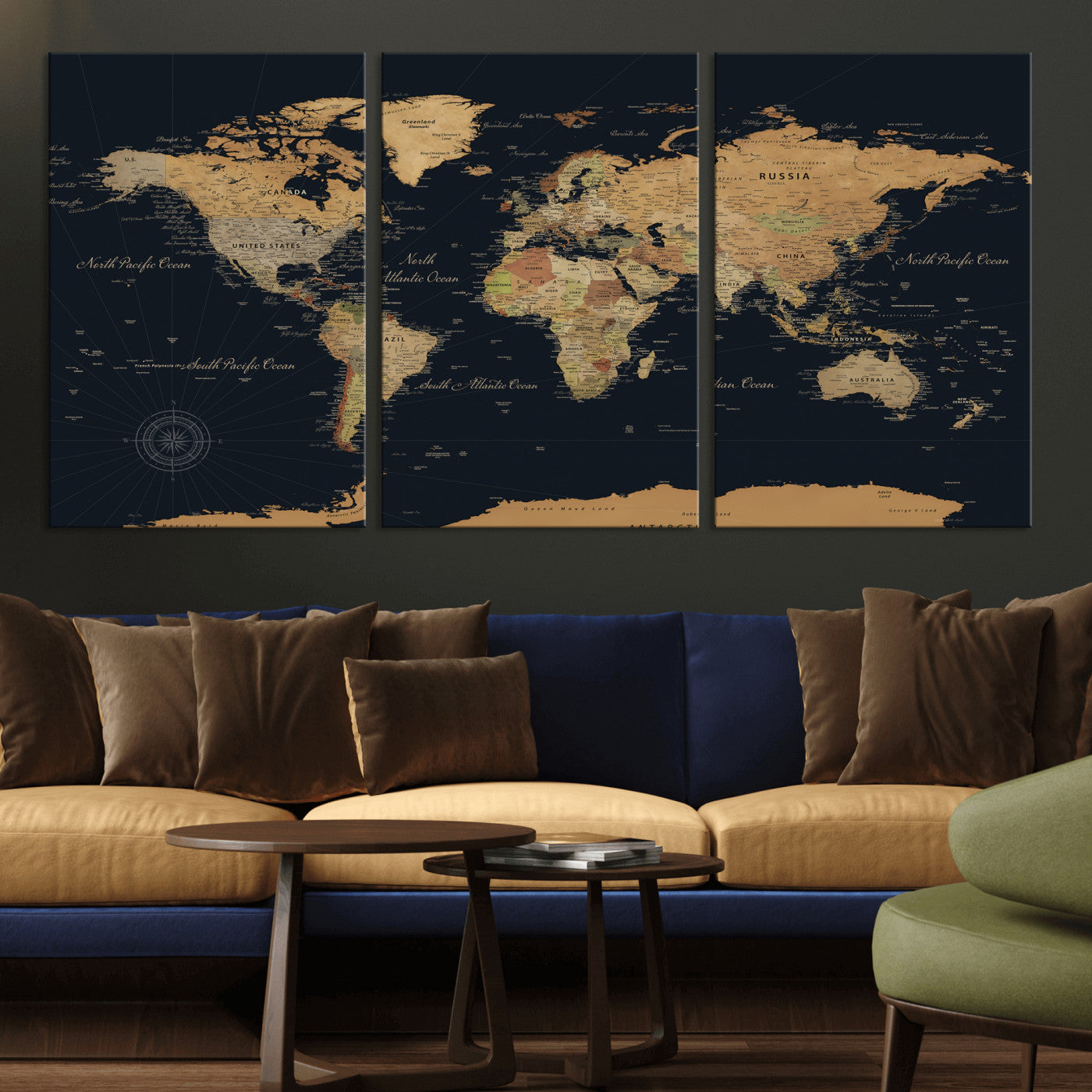 87280374-MGV-CV-36X24 - World Map Wall Art Canvas Print, Modern Decorative Framed Map Artwork Prints for Living Room, Office, Bedroom Wall Decor