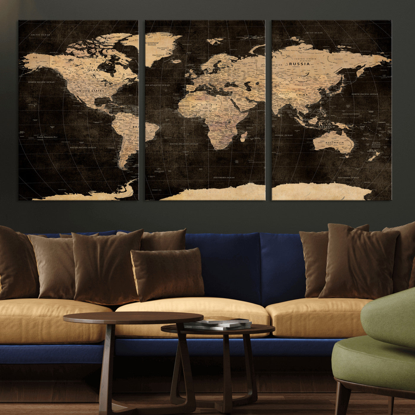 17790470-MGV-CV-36X24 - World Map Wall Art Canvas Print, Modern Decorative Framed Map Artwork Prints for Living Room, Office, Bedroom Wall Decor