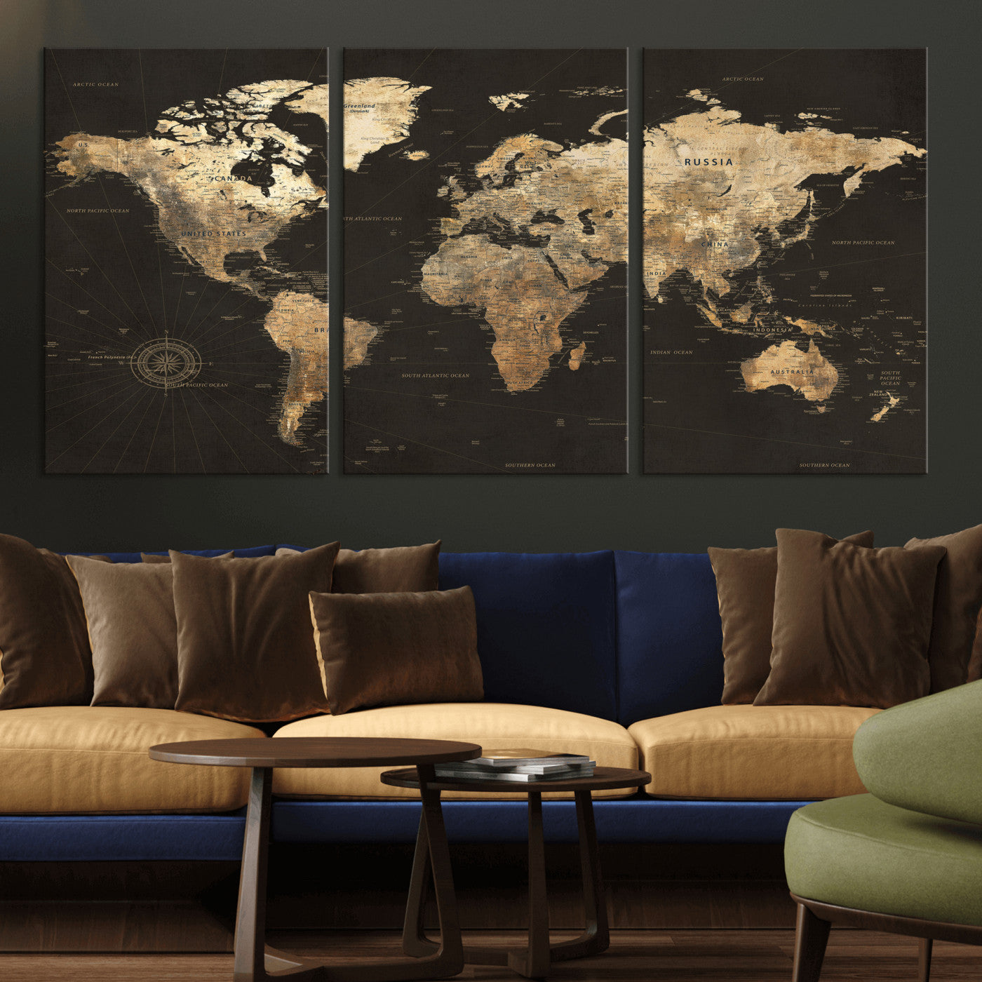 70985630-MGV-CV-36X24 - World Map Wall Art Canvas Print, Modern Decorative Framed Map Artwork Prints for Living Room, Office, Bedroom Wall Decor